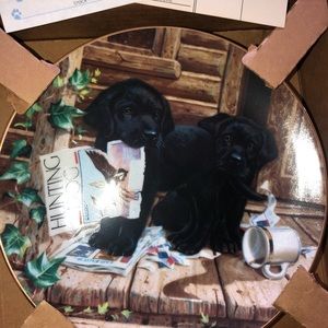 “Cabin Fever” Puppy Playtime 23k Gold Rim Plate